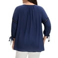 thumbnail image 4 of Agnes Orinda Women Plus Size Tops Tie Neck 3/4 Sleeves Hollow Out Tassel Bowknot Casual Tunic Blouse 4X Navy Blue, 4 of 6