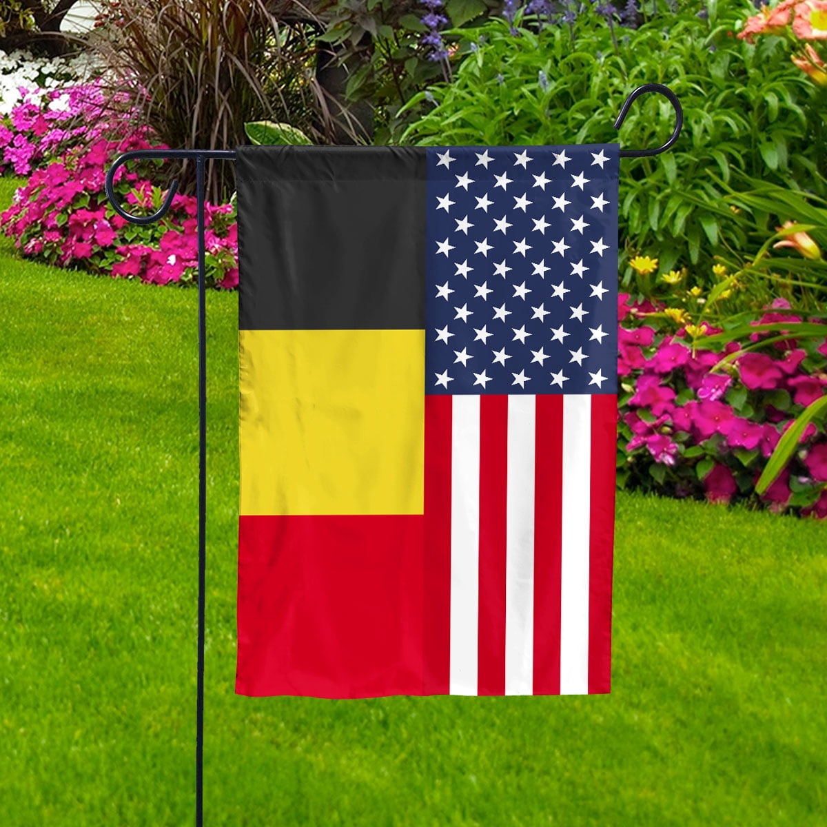 American Belgium Flag Belgian Friendship U.S.A Memorial Day Patriotic For House Flag, Double-Sided Decorative Outdoor Flag, Patriotic Polyester Yard Flag 29.5 x 39.5 in