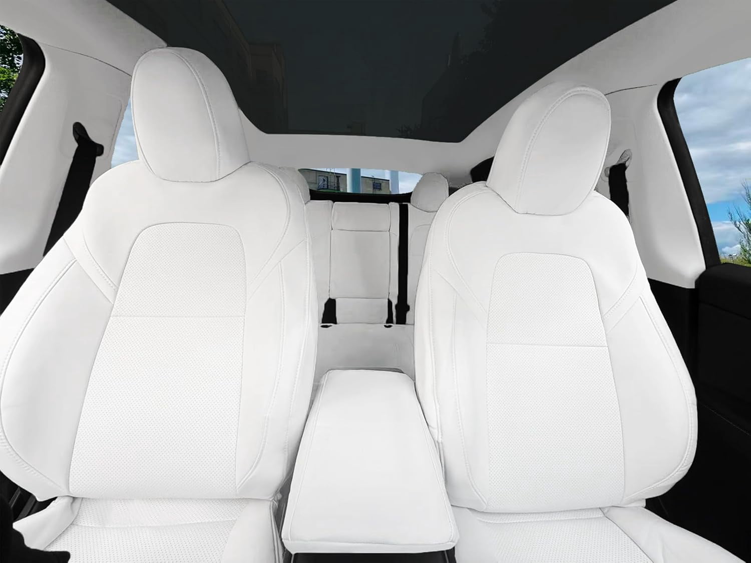 Motoptes Custom Fit Car Seat Covers for Tesla Model Y Juniper 2025 2026, Full Set Nappa Leather Seat Cover, (White)