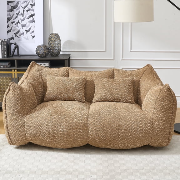 Eyisean 73" W Chenille Soft Beanbag Chair, Loveseat Fireside Chair for Adults, 2 Seater Bean Bag Chair with Spacious Design, No Assembly Required, Design for Reading