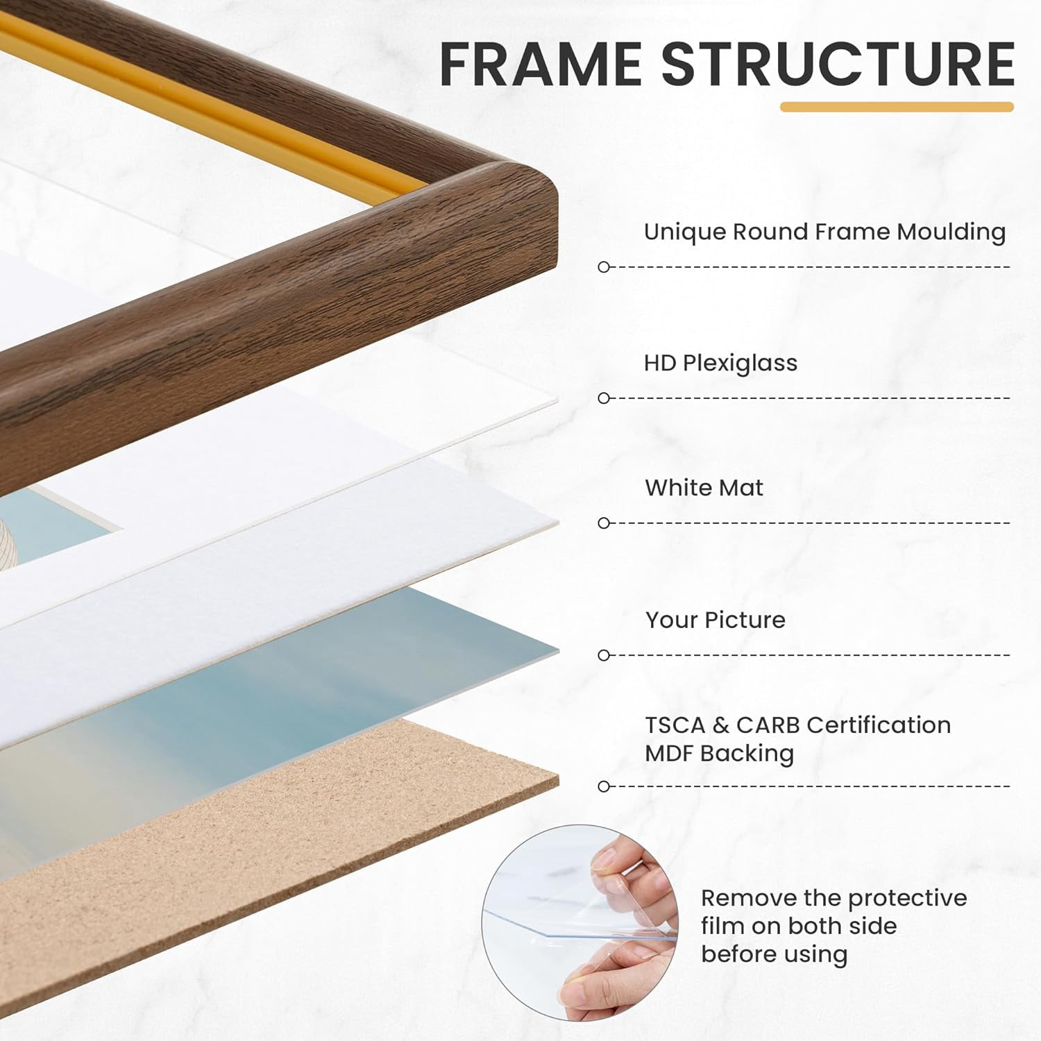16x20 Picture Frame, Display Pictures 11x14 with Mat or 16x20 Without Mat, Wall Hanging Photo Frame, Walnut, 3 Pack
