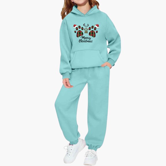 ersvoioy Kids Graphic Hoodie Set Long Sleeve Hooded Pullover with Jogger Pants Fleece 2 Piece Tracksuit for School Size 2-13 Years