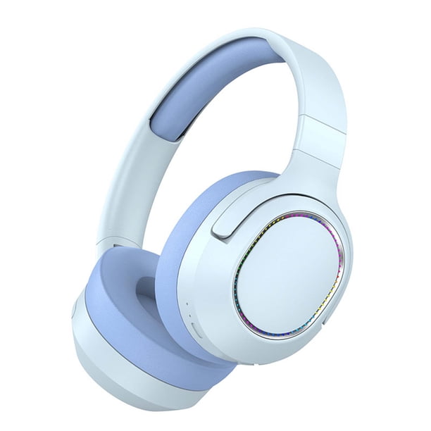 Auriculares inalámbricos Bluetooth plegables con luces LED, baja latencia, micrófono - Azul, Auriculares supraaurales Bluetooth con iluminación LED plegables, baja latencia con micrófono y respiración