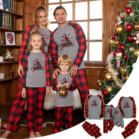

purcolt Baby Family Christmas Pjs Matching Sets Letter Elk and Plaid Printed Long Sleeve Romper Jumpsuit Onesie for Baby Toddlers Family Pajamas Jammies Sleepwear Loungewear Outfits