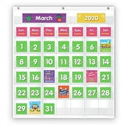 Eamay Classroom Monthly Calendar Pocket Chart with 71 Cards for Kids Learning for Home,White