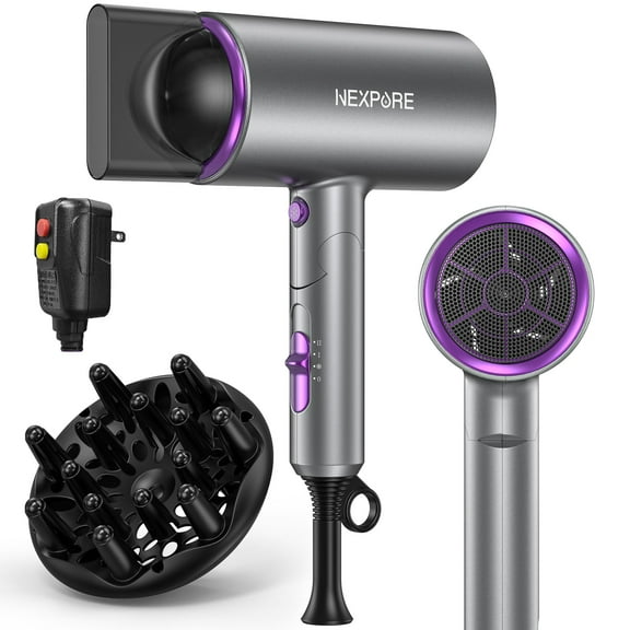 NEXPURE New Upgrade Professional Ionic Hair Dryer, 2000W Powerful Blow Dryer with Diffuser and Concentrator Attachments, Suitable for Home and Travel, Purple