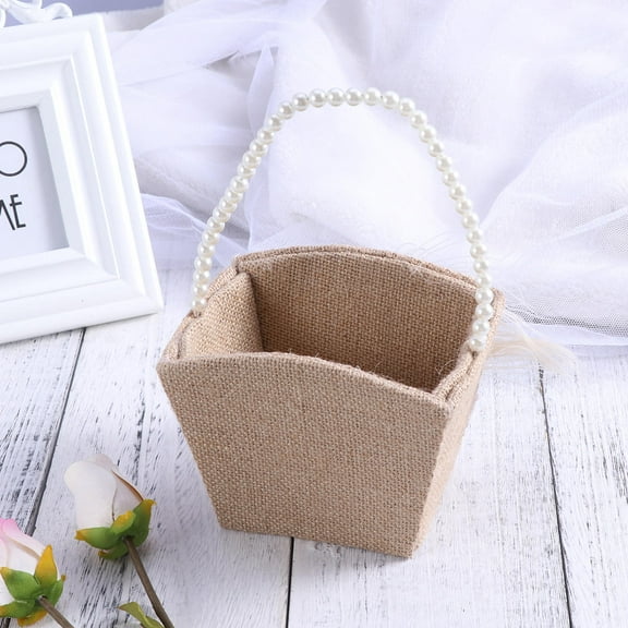 LABSERRON Burlap Flower Gril Basket Polyester Wedding Ceremony Flower Girl 1Pack 5.31In