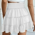 thumbnail image 3 of Women's Solid Pleated Ruffle Skirt - Elastic Waist, Chafing-Resistant, Casual/Vacation, Polyester Spandex - Pleated Design, 3 of 6
