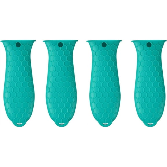 4 Pcs Non-Slip Silicone Hot Handle Holder & Assist Grips, Potholder for Cast Iron Skillet, Heat Resistant Handle Cover Sleeve for Frying Pans, Casserole, Cookware Handle, Lake Blue