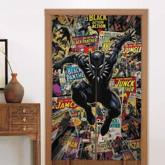 Door Blackout Doorways Curtain Black Panther Window Curtains Indoor Partition Shading Decor for Bedroom Kitchen 34x56in