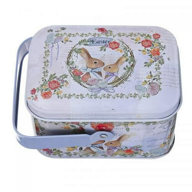 EASTIN Easter Candy Jar Cookie Jar Elegant Metal Tinplate Empty Tins Jars Cookie Box Candy Storage Containers Easter Gift Box Decor with Lids and Handle for Easter Decoration Holiday Part