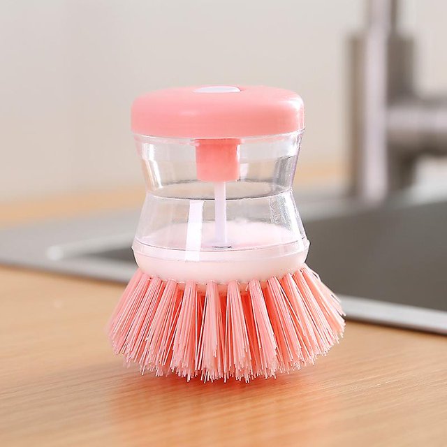 Hydraulic Pan Washing Brush, Non Stick Oil Pan, Kitchen Press Pan Washing Brush, Automatic Liquid Filling Sponge Dish Washing Brushpink