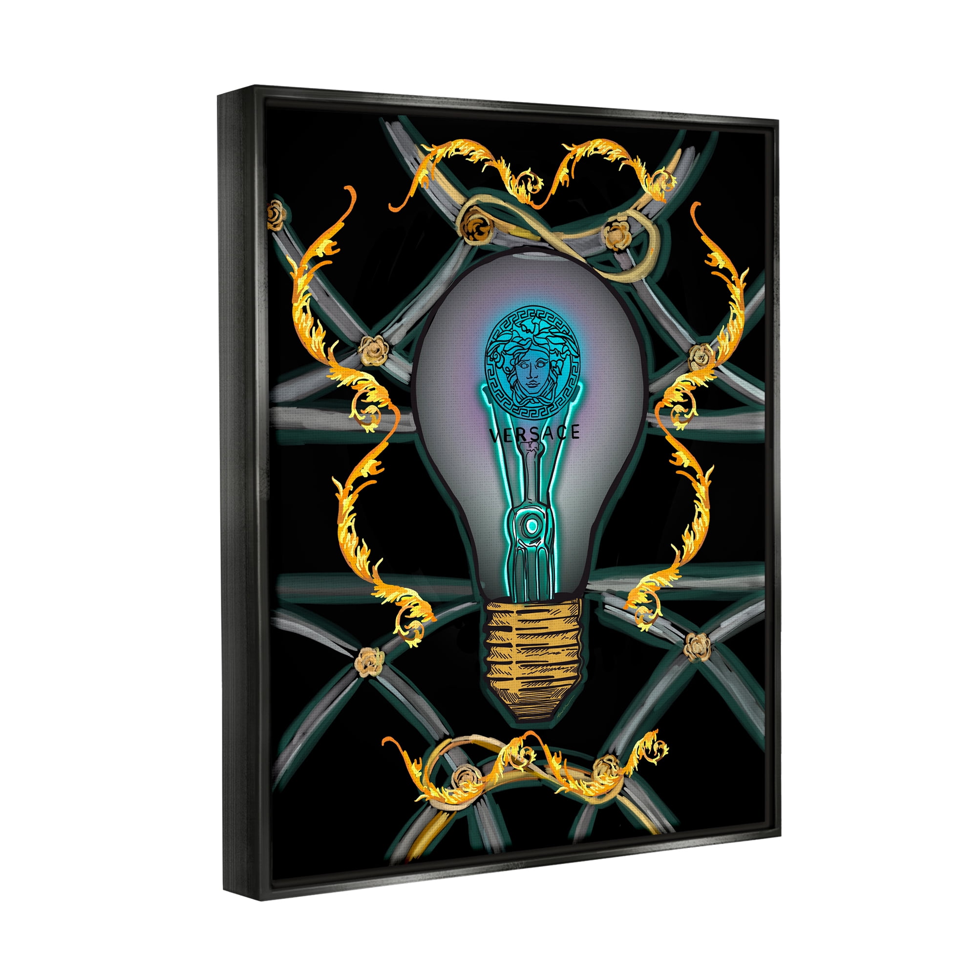 Stupell Industries Abstract Fashion Brand Lightbulb Beauty & Fashion Painting Black Floater Framed Canvas Art Print Wall Art, 25 x 31