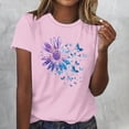 thumbnail image 2 of Womens Short Sleeve T-Shirts Polyester Casual Sunflower Butterflies Printed Graphic Base Tee Shirt Summer Tops (L, Pink), 2 of 4