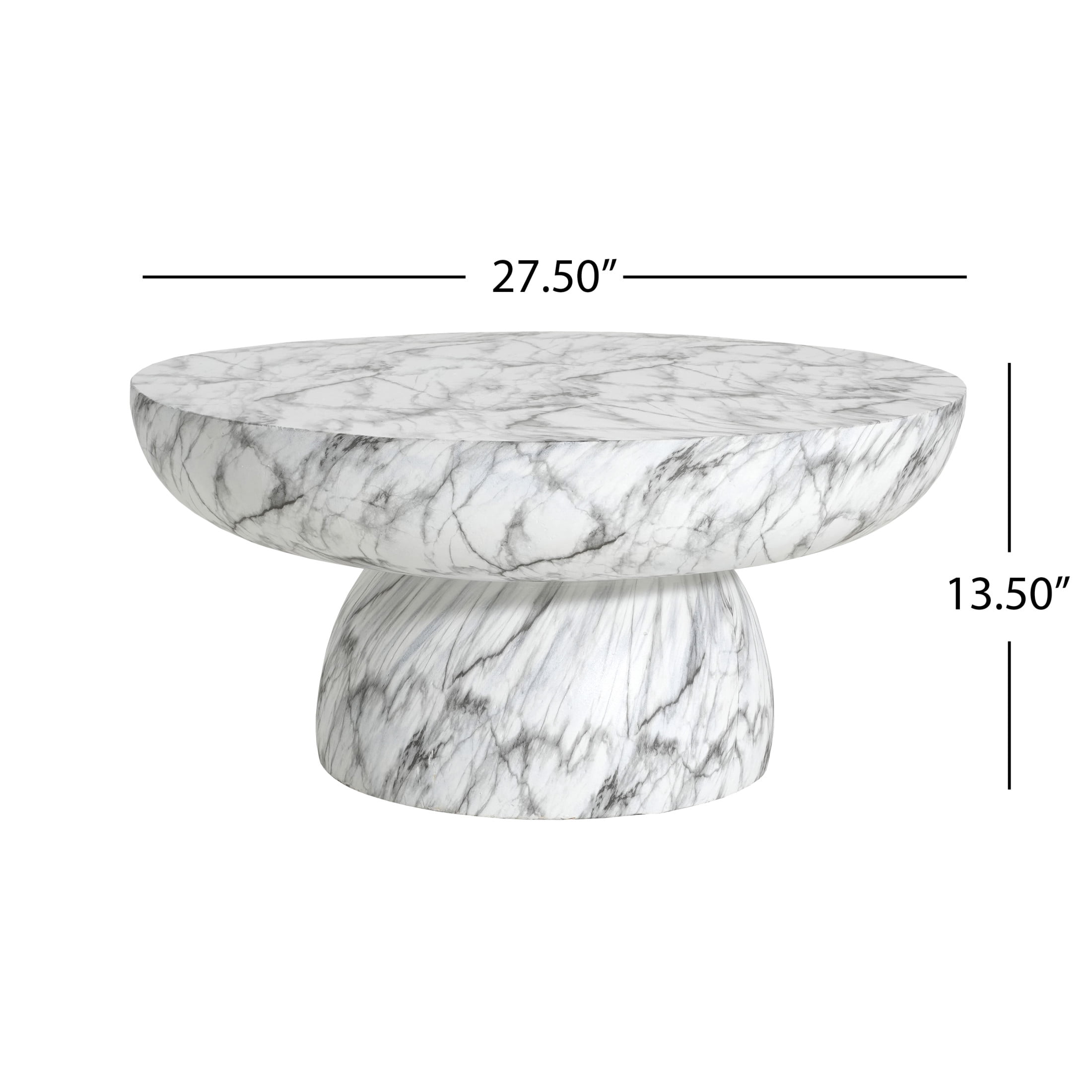 Christopher Knight Home 27.5" Faux Marble Outdoor Coffee Table, Round Patio Accent Table, White Marble Finish