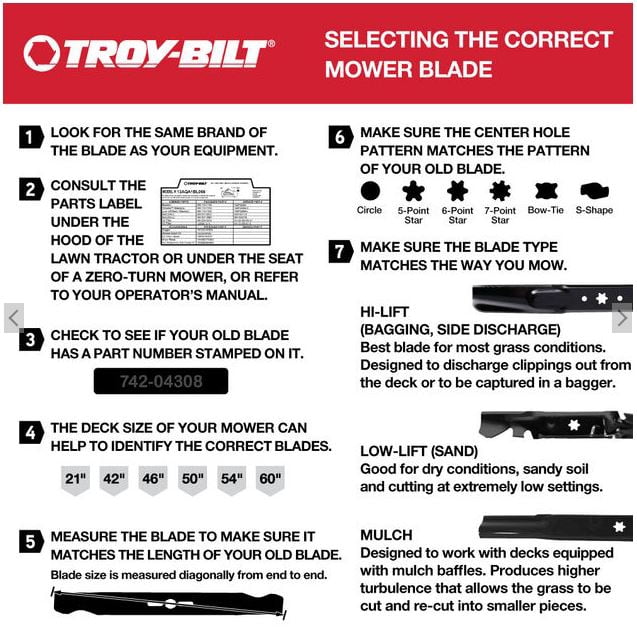 Troy-Bilt 490-110-Y108 42 in. High-Lift Blade Set, Star Center Hole, 2-pack