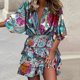 thumbnail image 1 of Women Fashion Print Bat Sleeve Dress V-Neck Hem Irregular Ruffled Slim Dress, 1 of 8