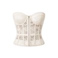 thumbnail image 5 of LEAVINGSUO Corset Tops for Women Vintage Strapless Lace Shaping Top Sheer Floral Mesh Hook Front Boned Slim Waist Bustier Club Daily Outfit Beige S, 5 of 5