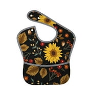 Bingfone Mess-Proof Baby Bib - Waterproof Bib For Baby Boy Or Girl With Food Catcher Pocket, Unisex-Sunflowers Leaves