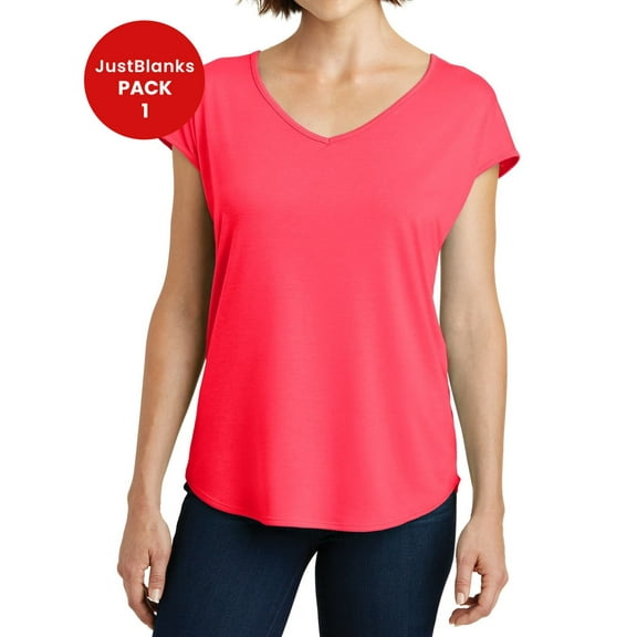 JustBlanks Womenâ€™s Dolman Short Sleeves Drapey Cross-Back Yoga Tee Binding at Neck-armholes Tee V-Neck T-Shirt for Women - Hot Coral - XX-Large