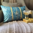 thumbnail image 5 of Decorative Teal Blue 12"x20" (30x50 cm) Lumbar Pillow Cover, Suede Gemstone Faux Leather & Marble print Oblong Pillow, Abstract Pattern Modern Style - Solar Quartz Teal, 5 of 9