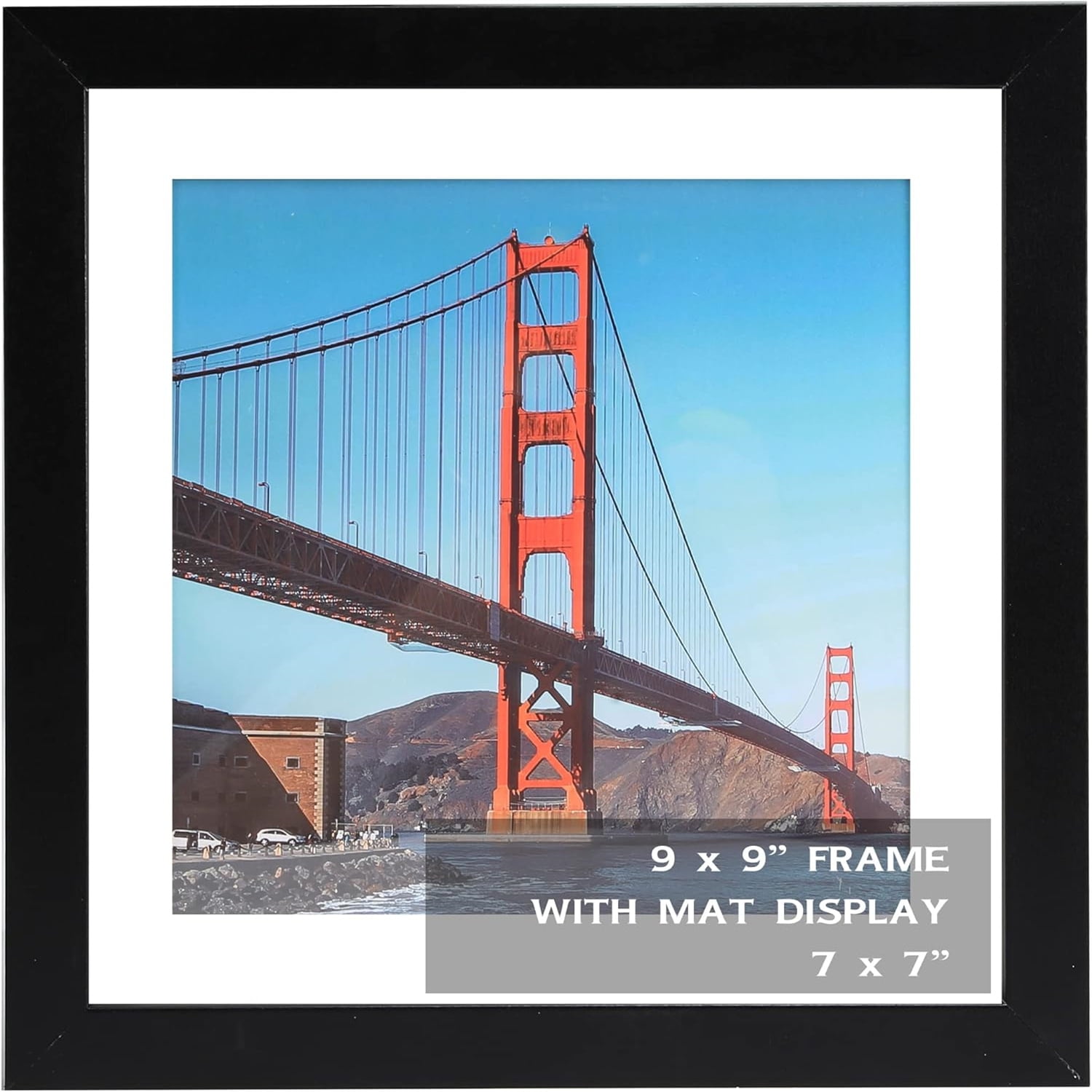 9x9 inch Picture Frame Black for Wall Hanging or Tabletop Poster, Frame Display 7x7 inch with Mat or 9x9 Without Mat, Square Wall Gallery Photo Frame, Black