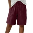 thumbnail image 3 of Nestiefly Linen Bermuda Shorts for Women Knee Length High Waisted Baggy Loose Casual Summer Cotton Gauze Shorts with Pockets Wine 2XL, 3 of 6