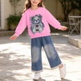 thumbnail image 5 of VIPOIN Girls 2 Piece Outfit Set, Bear Patch Crewneck Sweatshirt & Lace Trim Wide Leg Jeans, Cute Clothing Set, 5 of 6