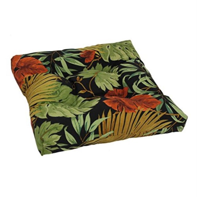 Blazing Needles 19-inch Squared Spun Polyester Tufted Dining Chair Cushion - Tropique Raven