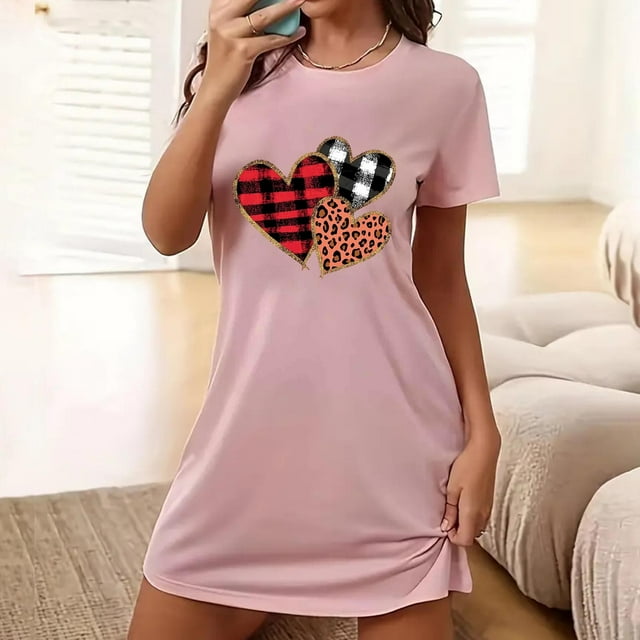 TaTaai Oversized Printed Nightshirt for Women, Soft Short Sleeve Nightgown, Breathable Sleep Dress, Casual Loungewear Top Gift