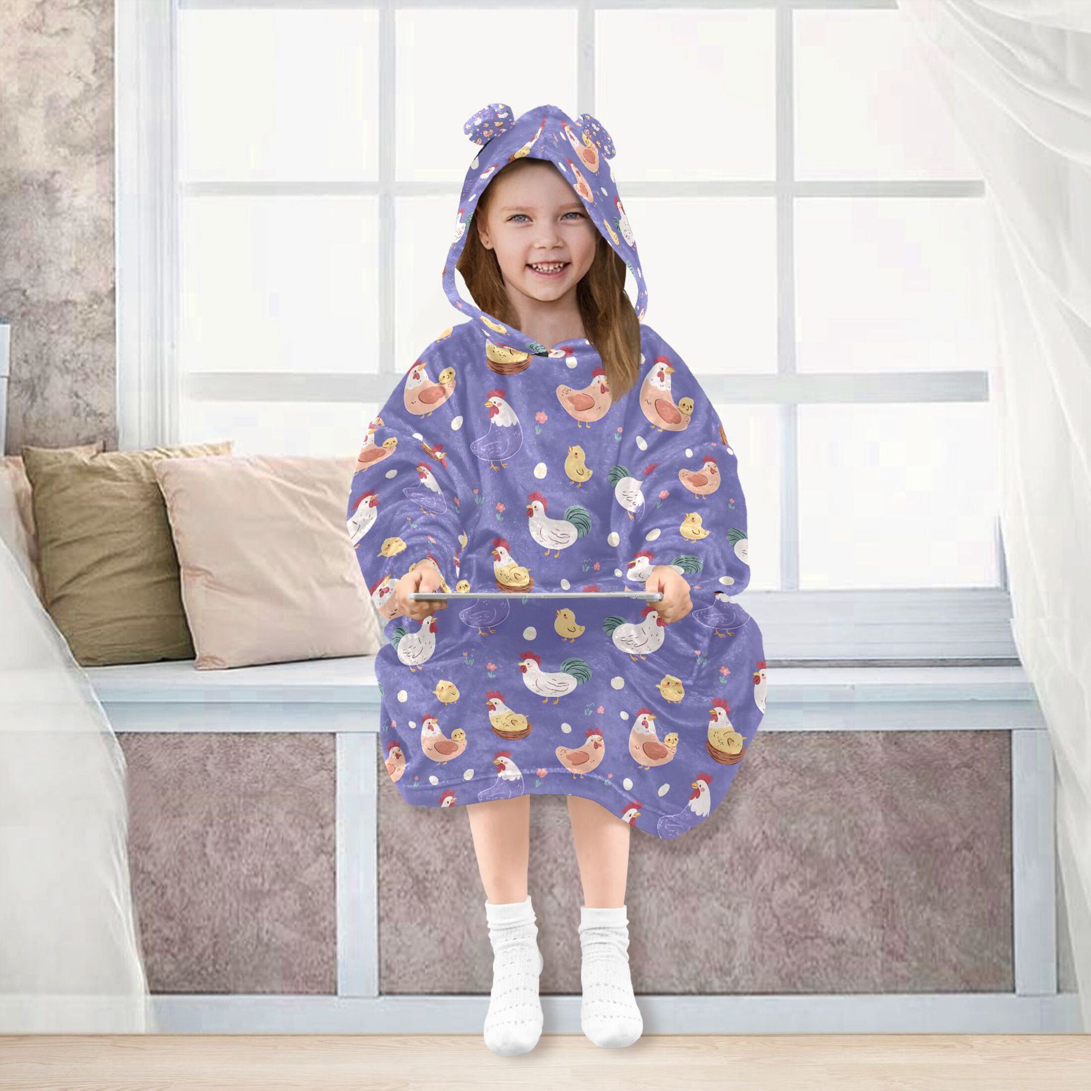 joogoo Blanket Hoodie for Cartoon Chickens Purple Oversize Sweatshirt 3-14 YR L