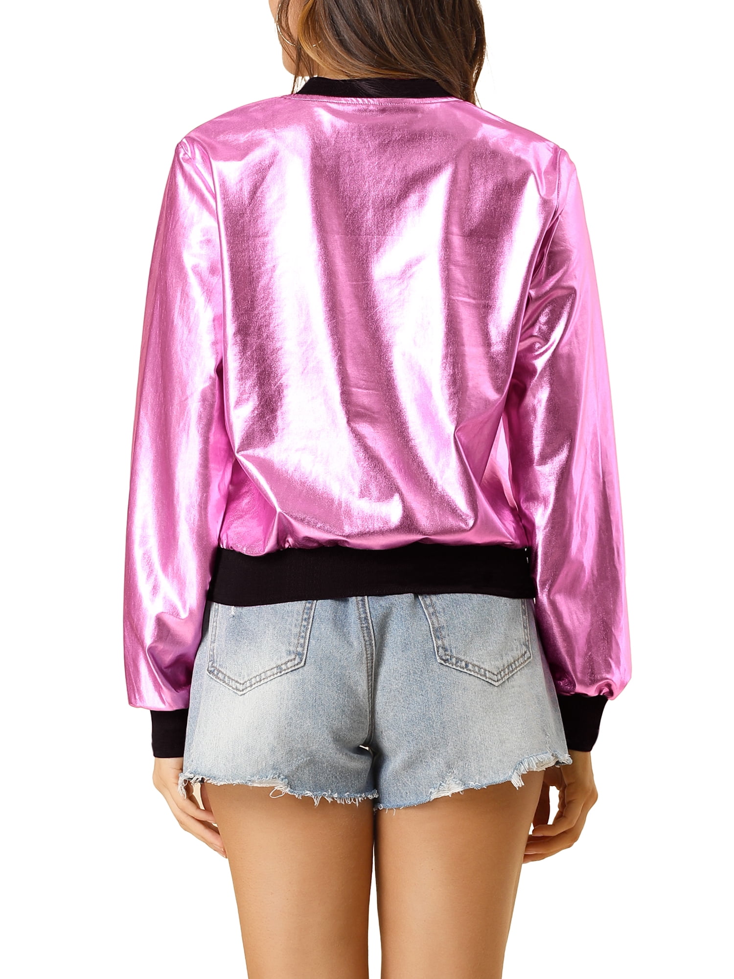 CULAX SHORT BONBERJACKET 美品 INSPIRE CHIC Women's Casual Stand Collar Metallic Zip Crop