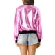 thumbnail image 3 of Chaqueta bomber corta con cremallera metálica y cuello de pie para mujer INSPIRE CHIC 3XL Rosa, 3 of 8
