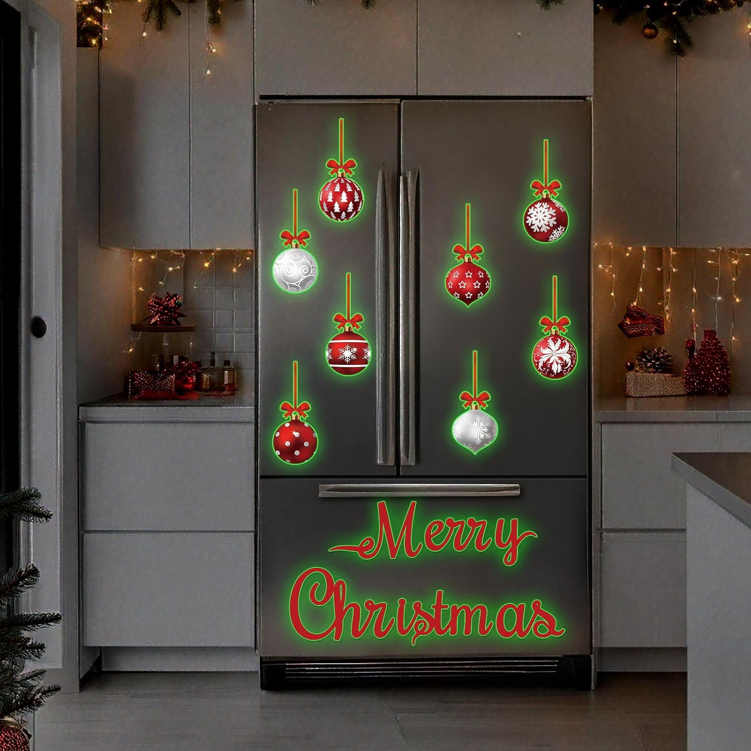 CozyNestFinds 36 Pcs Christmas Garage Door Magnets Decorations, Glow in The Dark Xmas Ball Garage Door Decorations, Merry Christmas Magnets for Refrigerator Fridge Kitchen Car Indoor Outdoor Decor