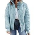 thumbnail image 2 of ShomPort Womens Button down Quilted Jackets Casual Fall Winter Long Sleeve Stand Collar Padded Coat Outerwear, 2 of 5