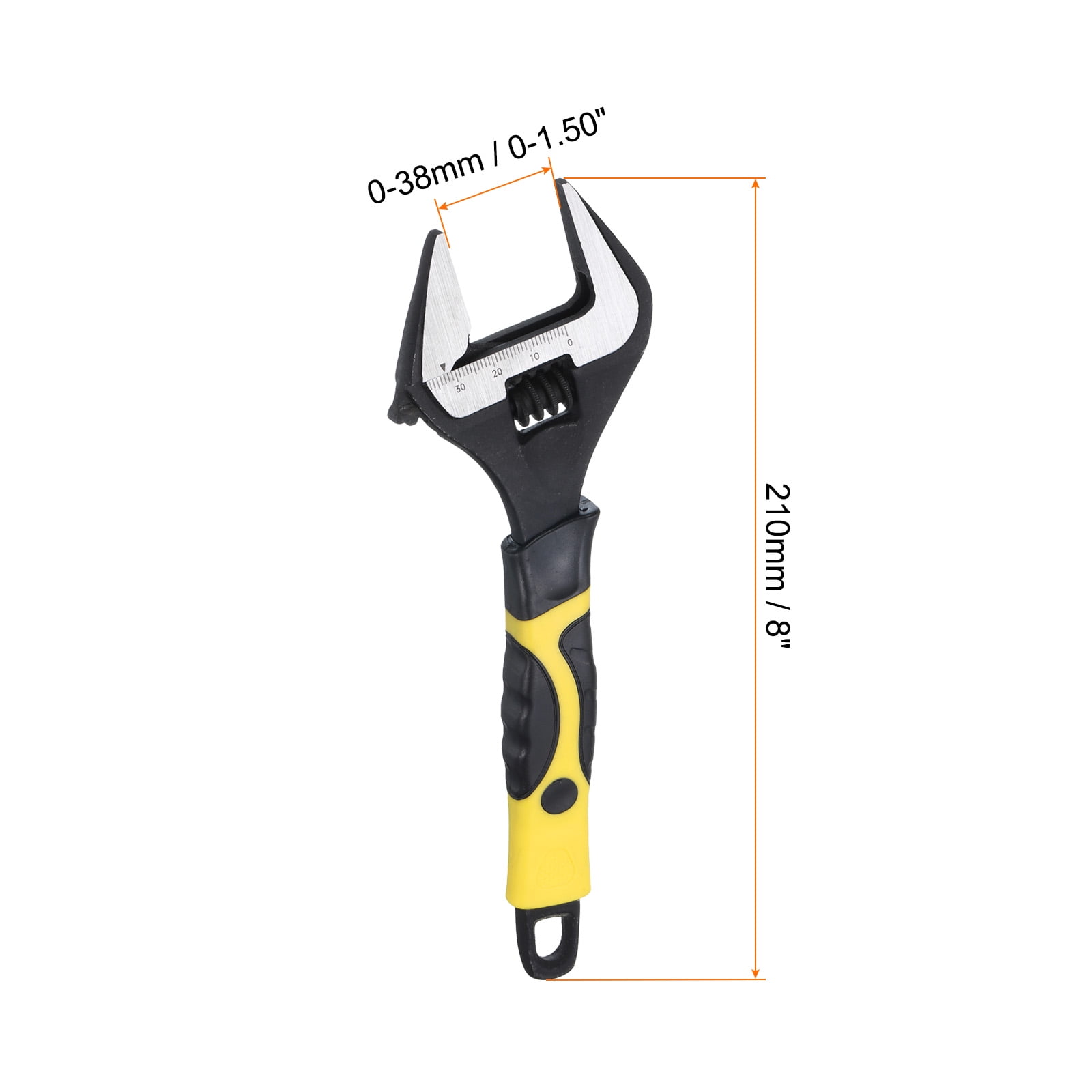 1pcs Adjustable Wrench 8" CR-V Universal Spanner Wide Opening, Black/Yellow