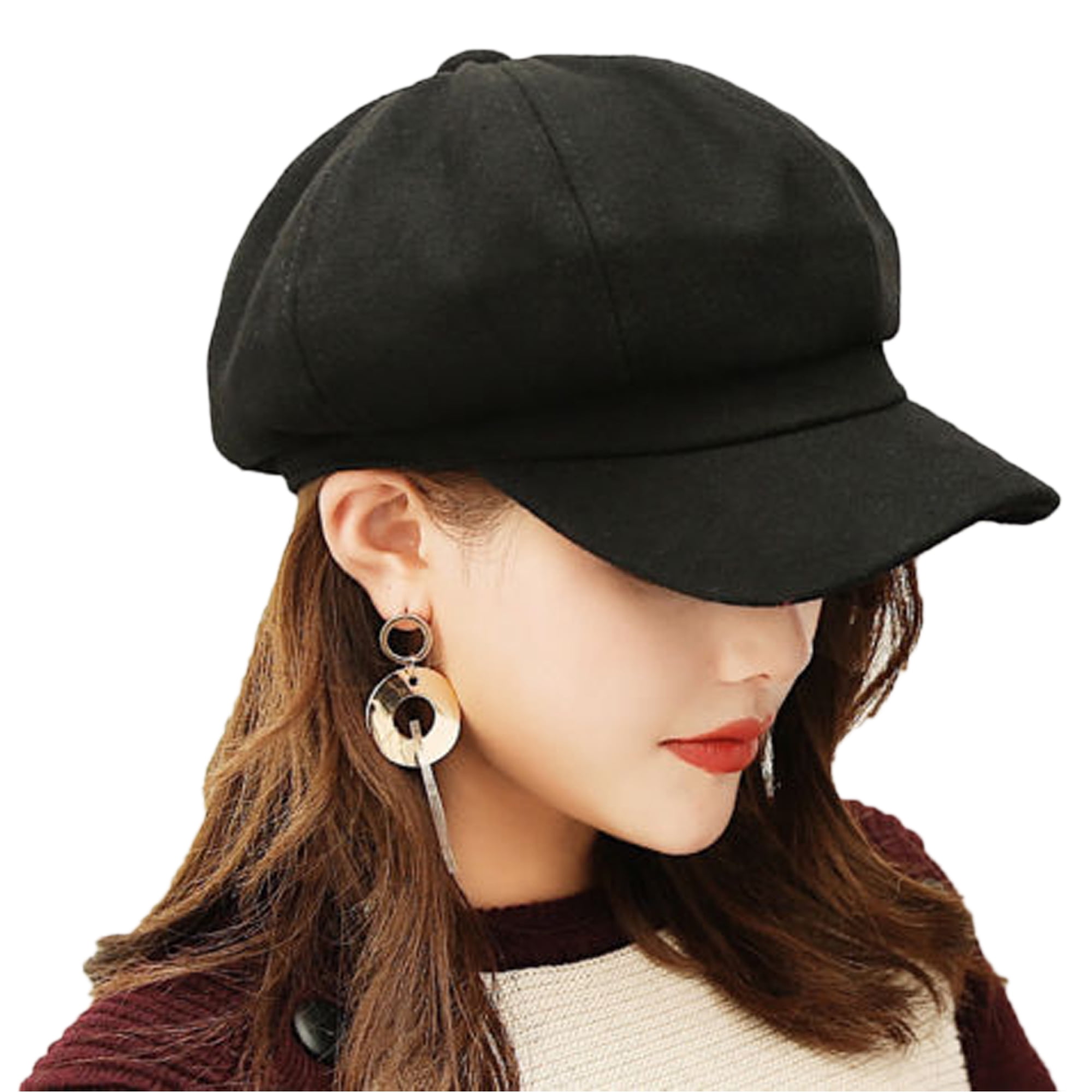 Suede Plain Color Newsboy Cap for Women Adjusted Thick Paperboy Hat Ladies Pleated Warm Octagonal Hats