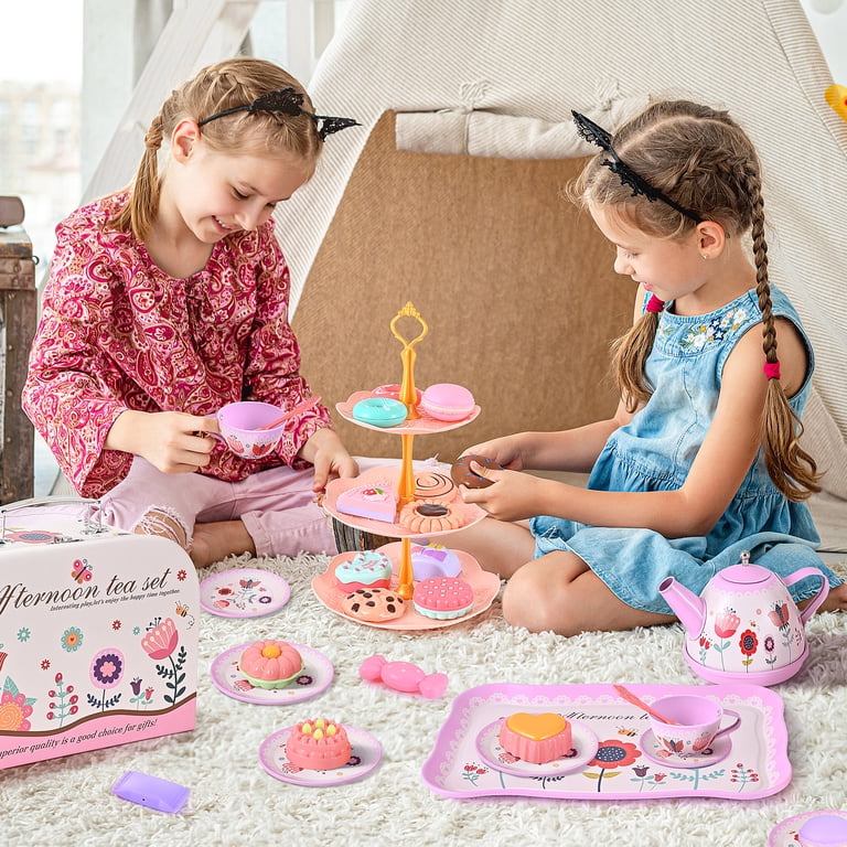 その他 Djeco Fox's Party Tea Set with Cake TOPFOX 45PCS Tea Party Set, Pretend Play Kitchen Toys for Kids