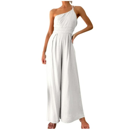 

Womens Summer Casual Cotton And Linen Jumpsuits Loose Short Sleeve Romper Loungewear Ladies Solid Loose Long Playsuits Rompers Jumpsuit