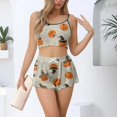 thumbnail image 4 of WTOBBY Women's Retro Floral Halloween Pajama Set Sleeveless Vest with Adjustable Straps & Matching Shorts Breathable Sleepwear Two-Piece Set for Women Lounge Wear,Beige L, 4 of 5