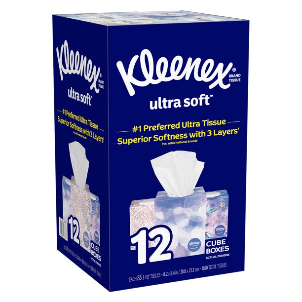 Kleenex Ultra Soft Facial Tissue, 3ply, 85count, 12pack