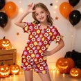 thumbnail image 2 of CAUYDY Girls Pajama Sets Halloween Silk Pjs Cute Pumpkin Ghost Graphic Button Down Satin Pajama Set Sleepwear 2 Piece Pajama Sets,8-9 Y, 2 of 5