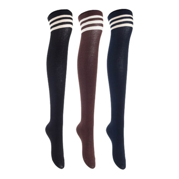 Lian LifeStyle Women's 3 Pairs Adorable Comfortable Soft Thigh High Over Knee High Cotton Socks, Size 6-9, JMYP1022 Black, Coffee, Navy
