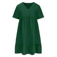 thumbnail image 5 of Summer Dresses for Women Plus Size V-Neck Short Dress Summer Fashion Solid Color Short Sleeve Above Knee Ruffle Dress Women's Size 3XL Army Green Loose-Fit Casual Swing Dress, 5 of 9