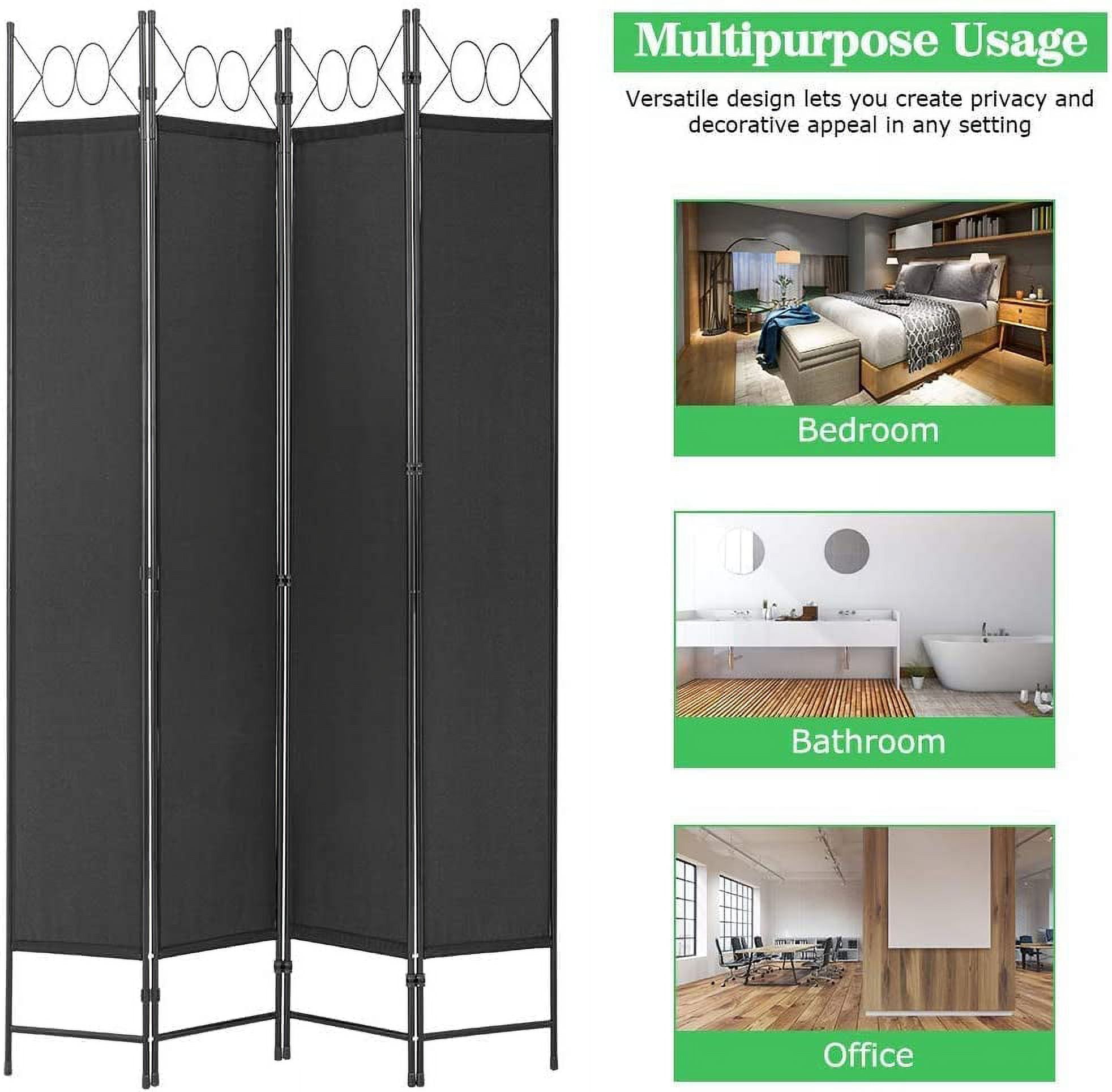 Room Dividers Folding Privacy Screen with 4 Panels Steel Frame Living Room Divider For Living Room,Office Use, Black