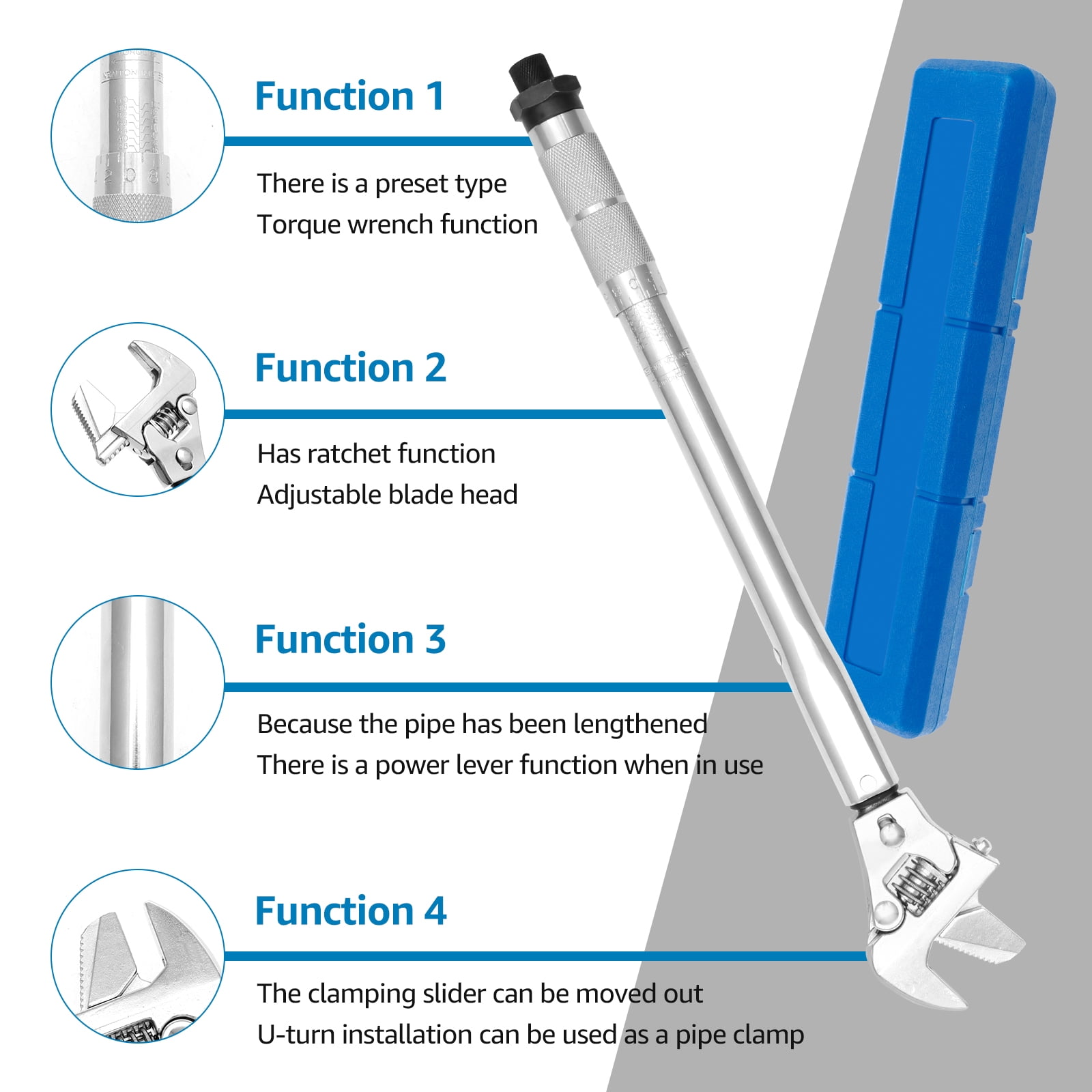 AEVXKHI Adjustable Torque Wrench, 19 to 110 Nm 43mm Open End Torque Spanner, 4 in 1 Multifunctional Torque Wrench Repair Tool, Aluminium Alloy Torque Wrench for Carpentry Repair