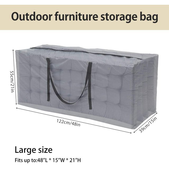 Bolsa de almacenamiento exterior grande, bolsa de jardín con asas impermeables, Oxford 210D (122 x 39 x 55 cm, gris) ZefeiWu 8390605332166