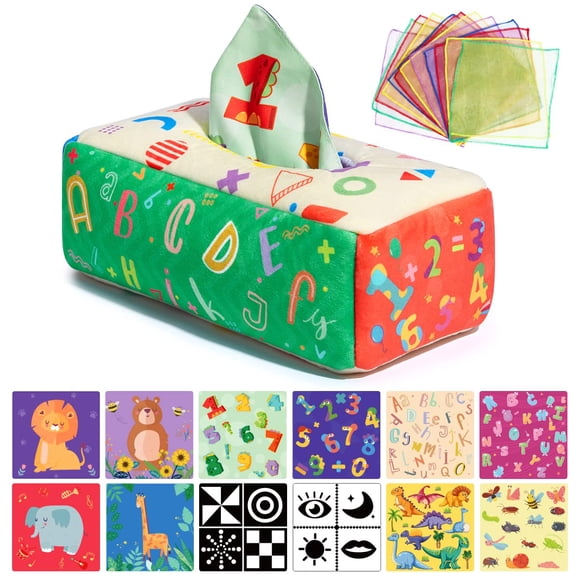 Caja de pañuelos para bebés Sensory Toy URMYWO de 6 a 12 meses con arrugas
