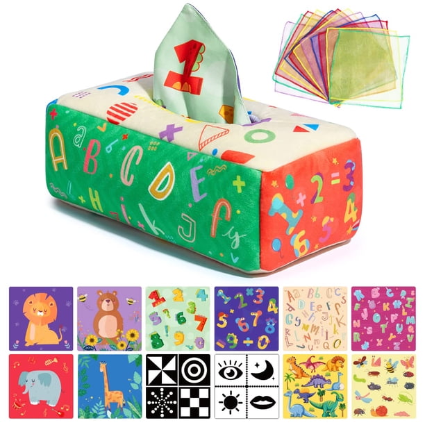 Caja de pañuelos para bebés Sensory Toy URMYWO de 6 a 12 meses con arrugas