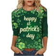 thumbnail image 2 of St. Patrick's Day Shirt for Women Glitter Clover Graphic T-Shirt 3/4 Sleeve Crewneck Festival Apparel Shamrock Print Sparkle Irish Holiday Tops, 2 of 5